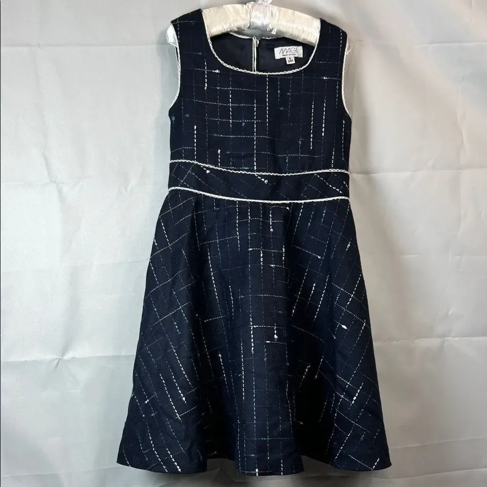 Magil Navy Blue sleeveless wool embroidered dress size 5 years NWT